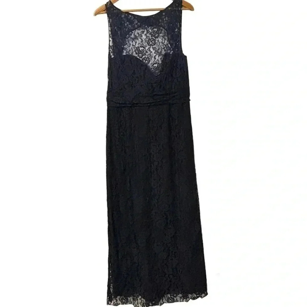 Amsale navy blue lace sleeveless maxi gown sz 16 - Picture 3 of 9